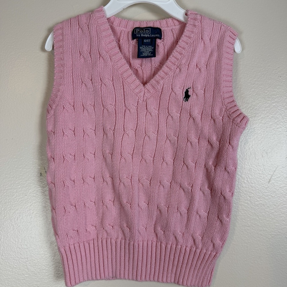 4/4T Polo Ralph Lauren Toddler Girls Kids Pink Cable Knit Vest Preppy